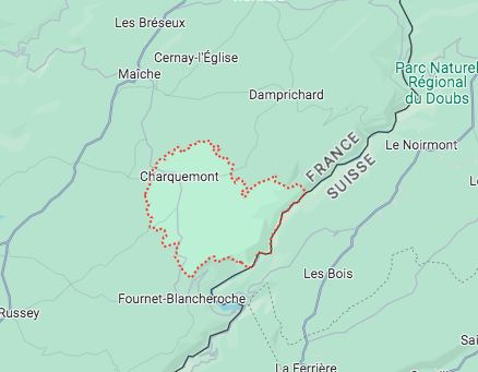 Carte de Charquemont à la frontière franco-suisse